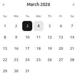 Journal calendar showing the current month with selectable dates