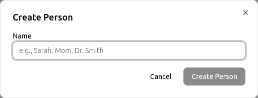 Create Person dialog with name field